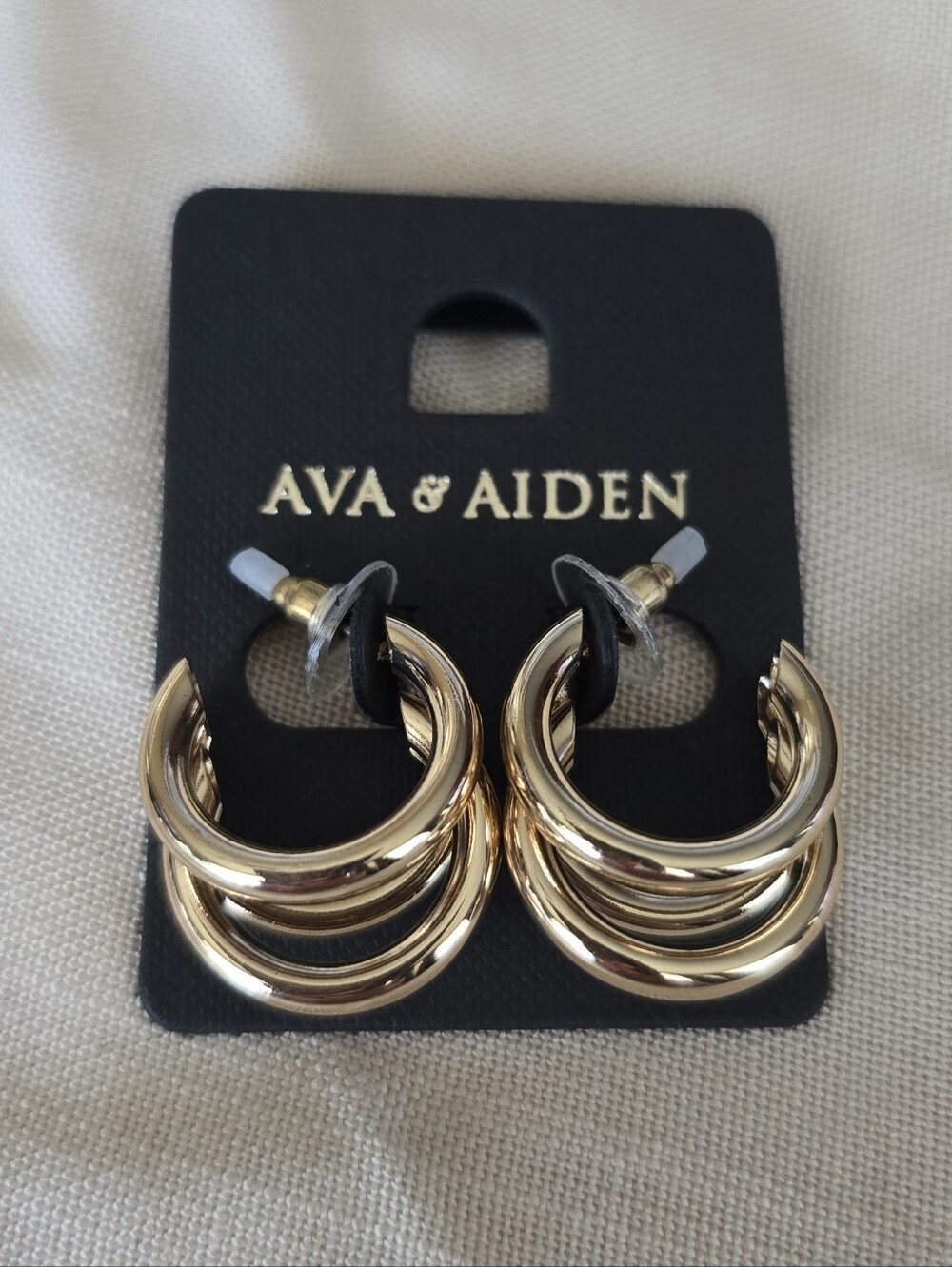 Ava & Aiden Shiny Gold Triple Hoop Earrings